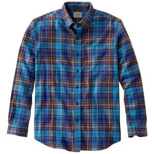 Like New LL Bean blue plaid flannel Shirt with snap buttons